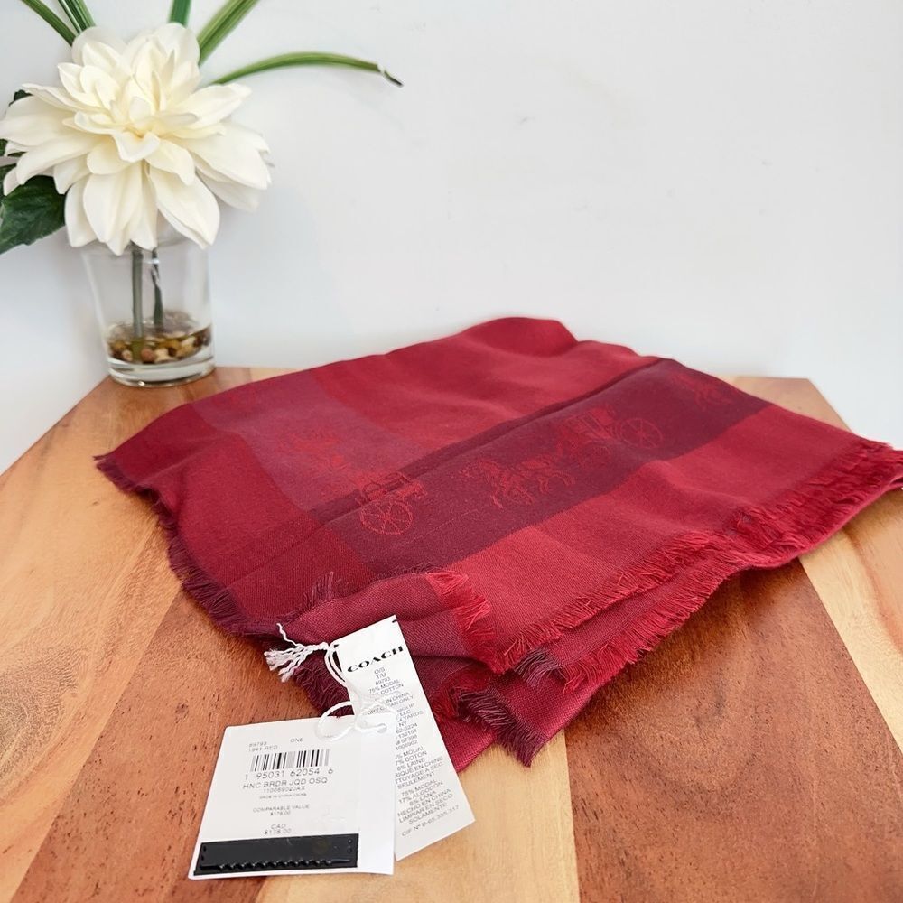 NWT Coach Horse And Carriage‎ Print Border Oversized Square Scarf